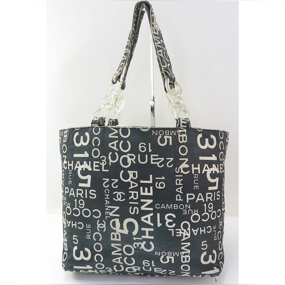 Auth Rare 🦄 CHANEL Black 31 Coco Rue Cambon Canvas Shoulder Tote Bag - Picture 2 of 12